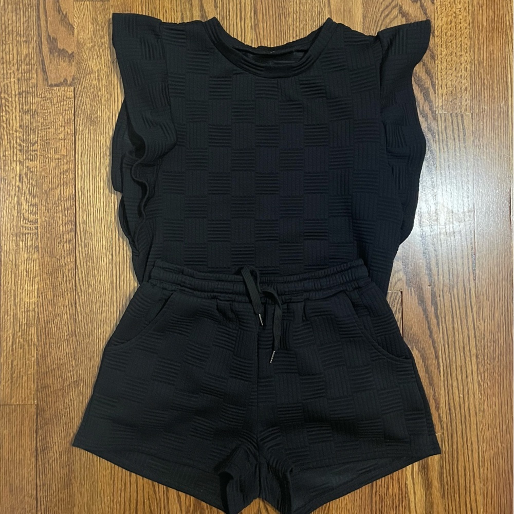 Black Textured Women's Drawstring Shorts